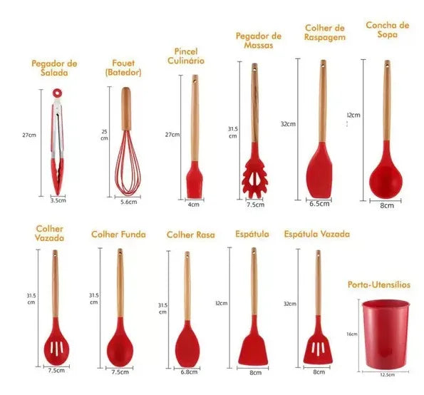 Kit Jogo de 12 peças de cozinha silicone